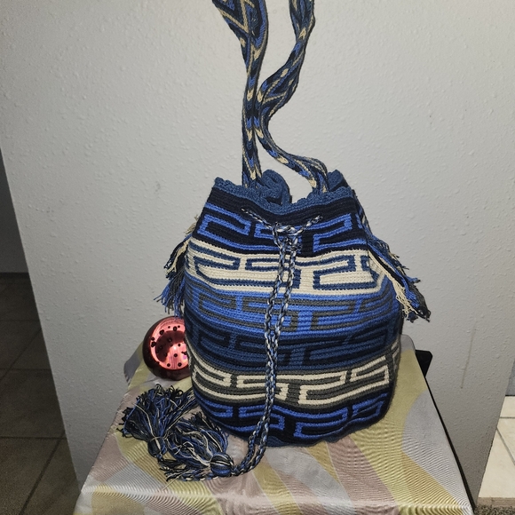Blue Wayuu Columbian Backpack - Picture 2 of 6